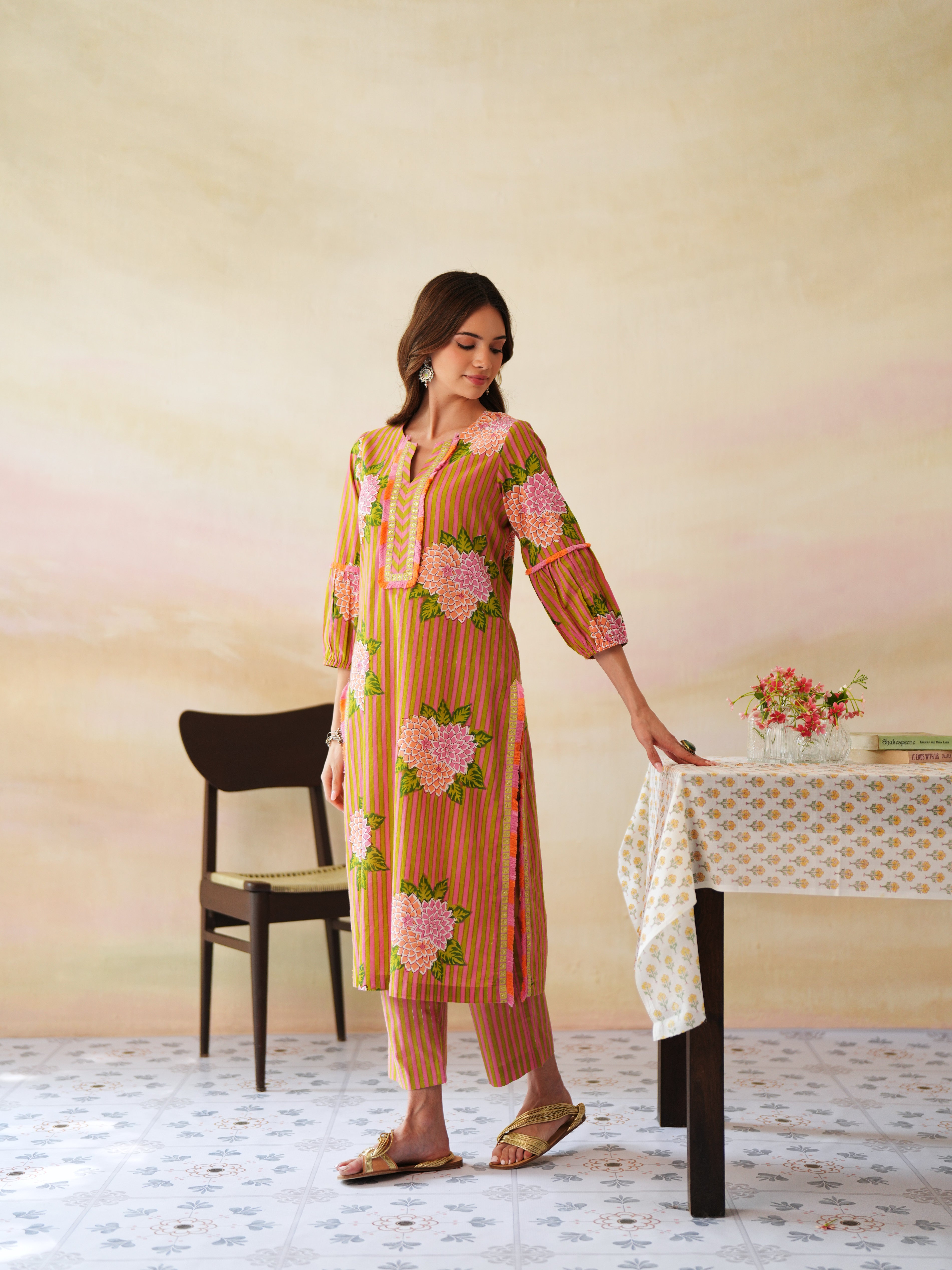MAHIMA [L/40] - Straight Cut Kurti Set (Hot Pink)