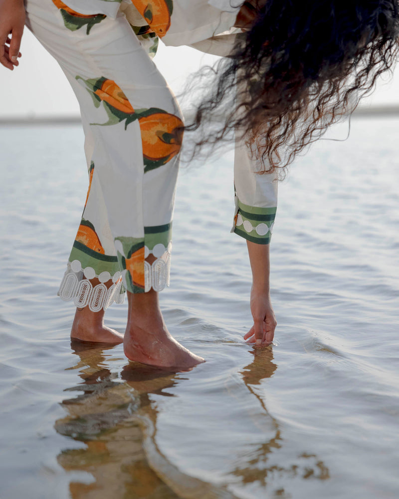 Orange Fish Print shirt and pant co-ord set- Set of 2 SALE