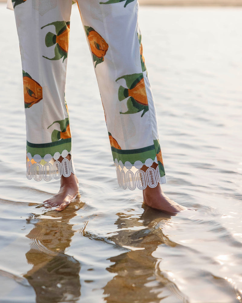 Orange Fish Print shirt and pant co-ord set- Set of 2 SALE