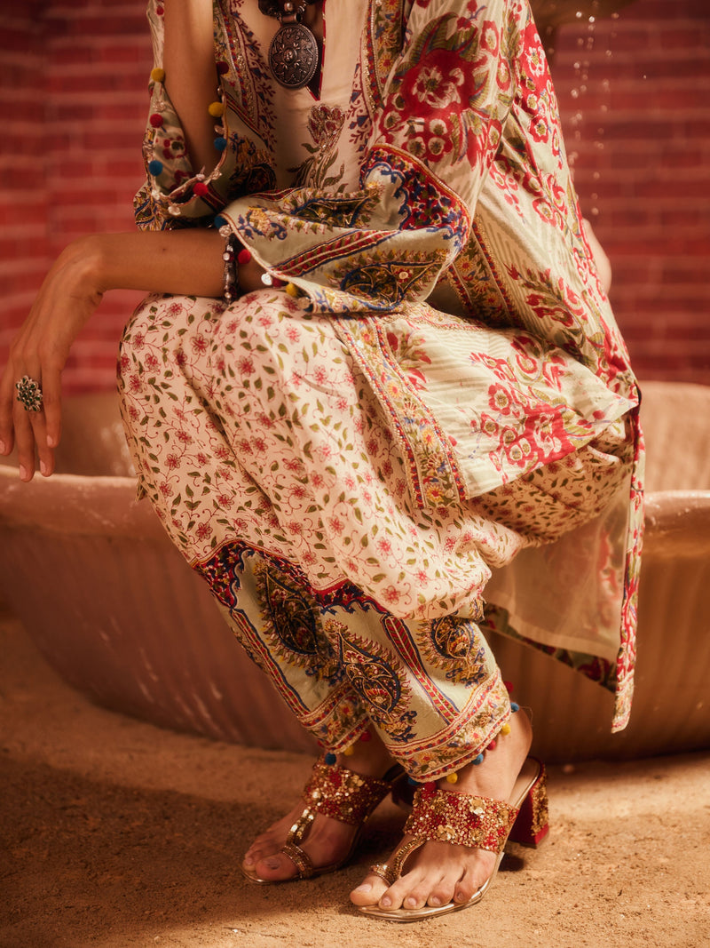 LAAL PHOOL SHORT A-LINE KURTA WITH SALWAR AND DUPATTA (SET OF 3)