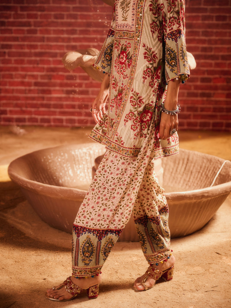 LAAL PHOOL SHORT A-LINE KURTA WITH SALWAR AND DUPATTA (SET OF 3)