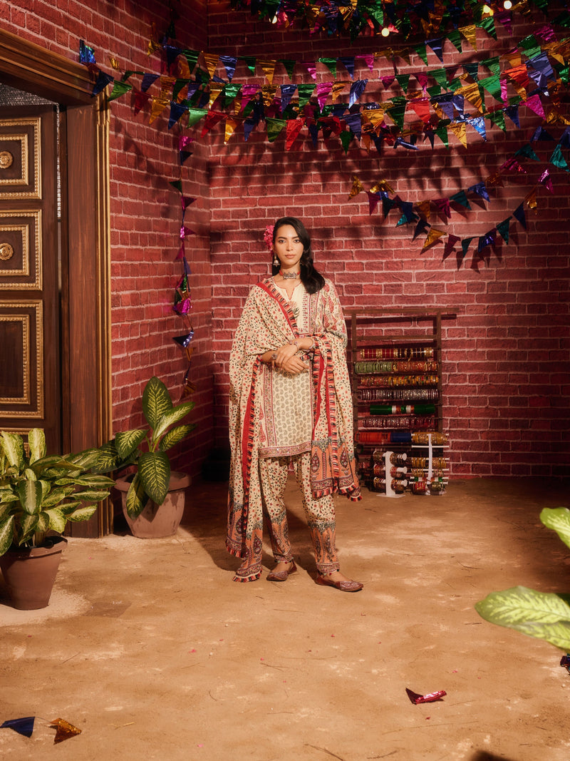 KASHMIRA SHORT A-LINE KURTA WITH SALWAR AND DUPATTA (SET OF 3)