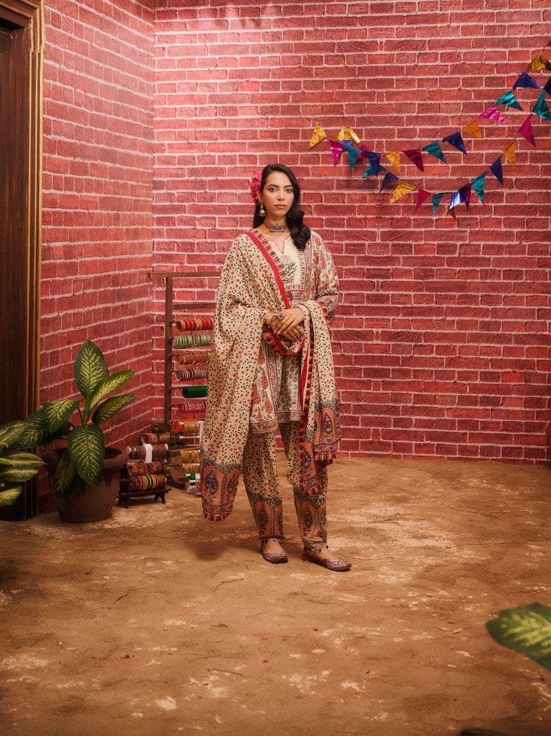 KASHMIRA SHORT A-LINE KURTA WITH SALWAR AND DUPATTA (SET OF 3)
