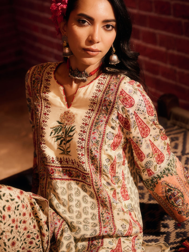 KASHMIRA SHORT A-LINE KURTA WITH SALWAR AND DUPATTA (SET OF 3)