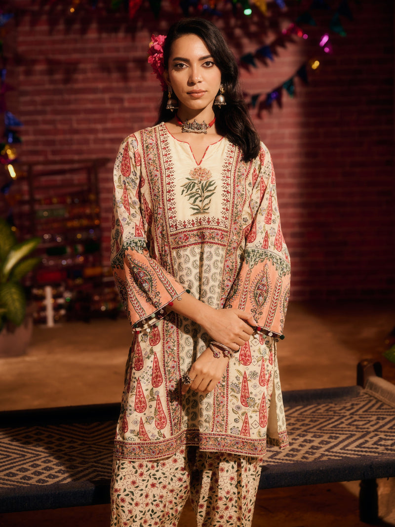 KASHMIRA SHORT A-LINE KURTA WITH SALWAR AND DUPATTA (SET OF 3)