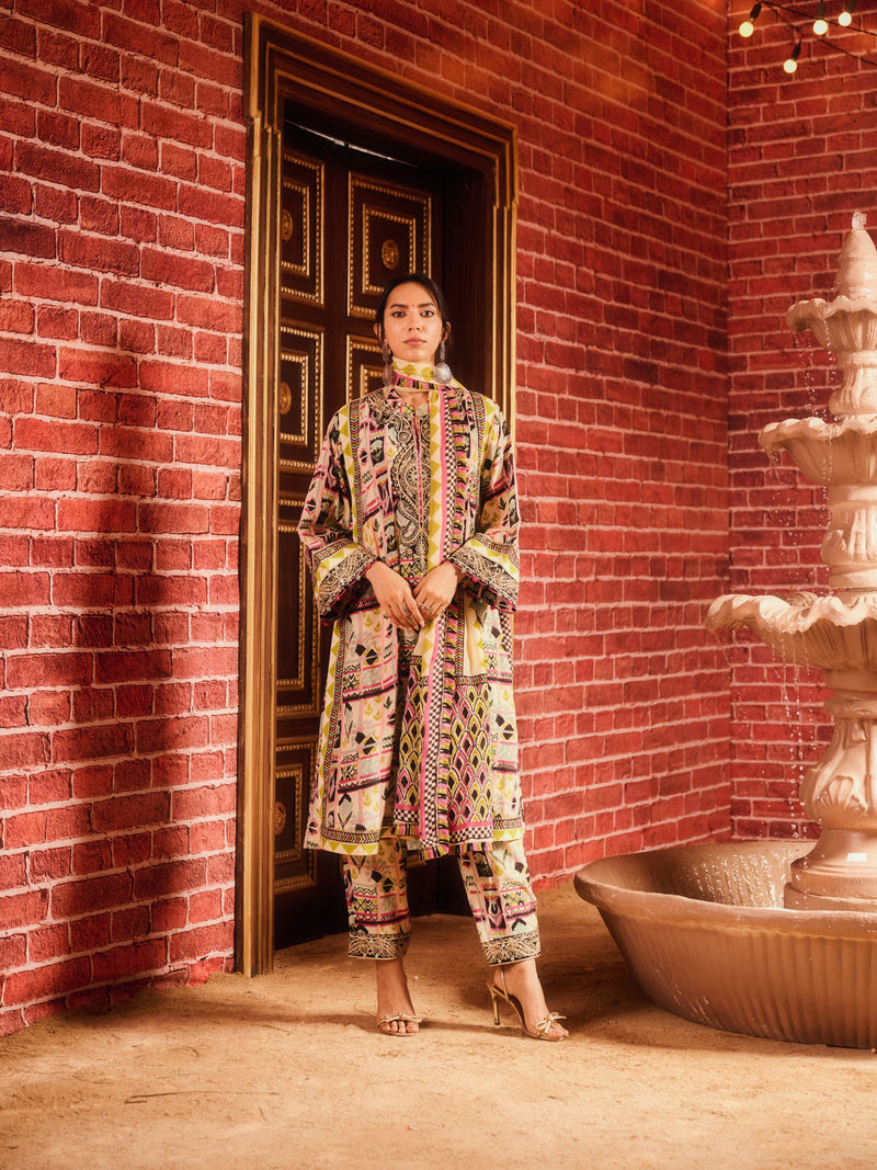 RANGREZ STRAIGHT LONG KURTA WITH PANT AND DUPATTA (SET OF 3)