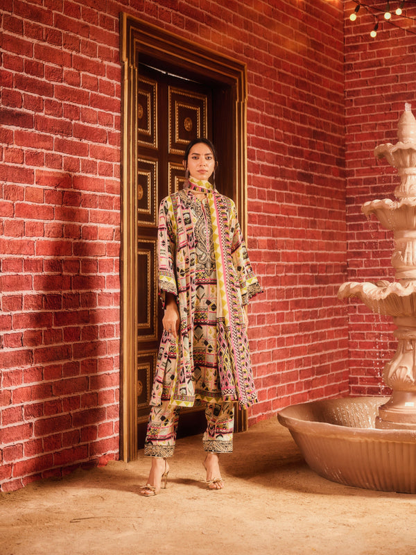 RANGREZ STRAIGHT LONG KURTA WITH PANT AND DUPATTA (SET OF 3)