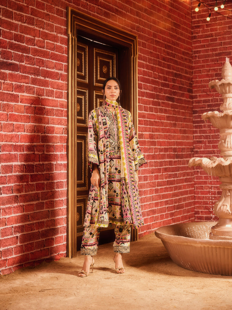 RANGREZ STRAIGHT LONG KURTA WITH PANT AND DUPATTA (SET OF 3)