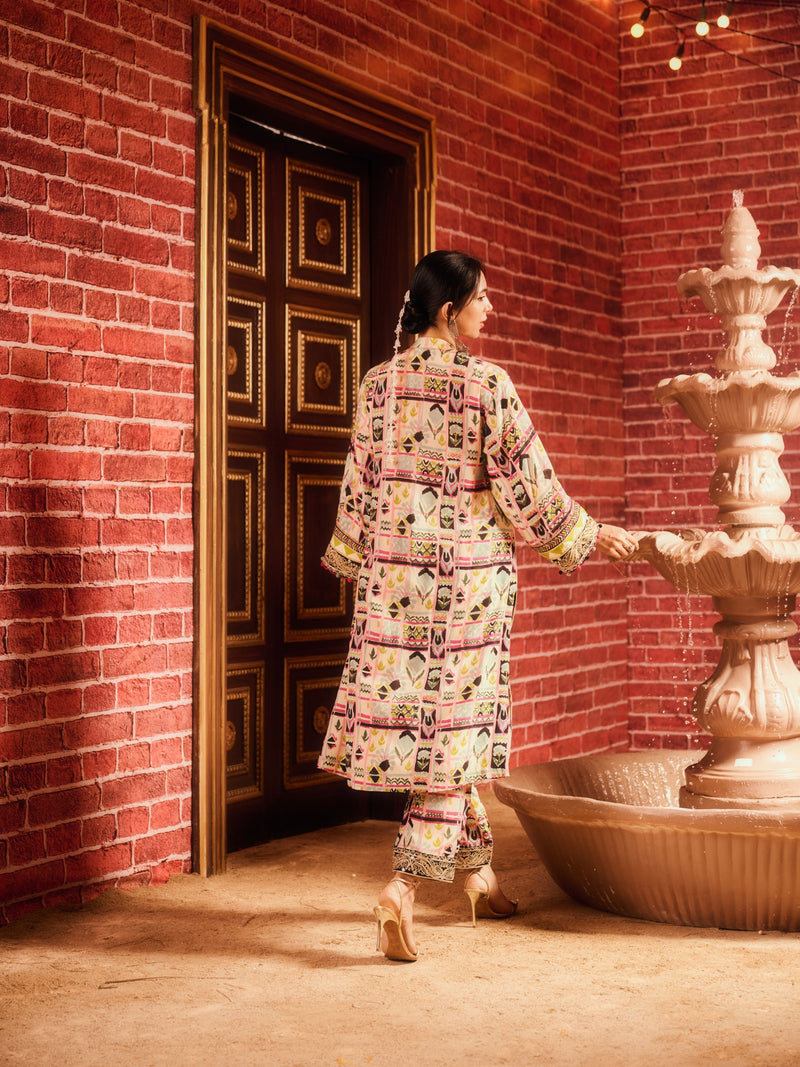 RANGREZ STRAIGHT LONG KURTA WITH PANT AND DUPATTA (SET OF 3)