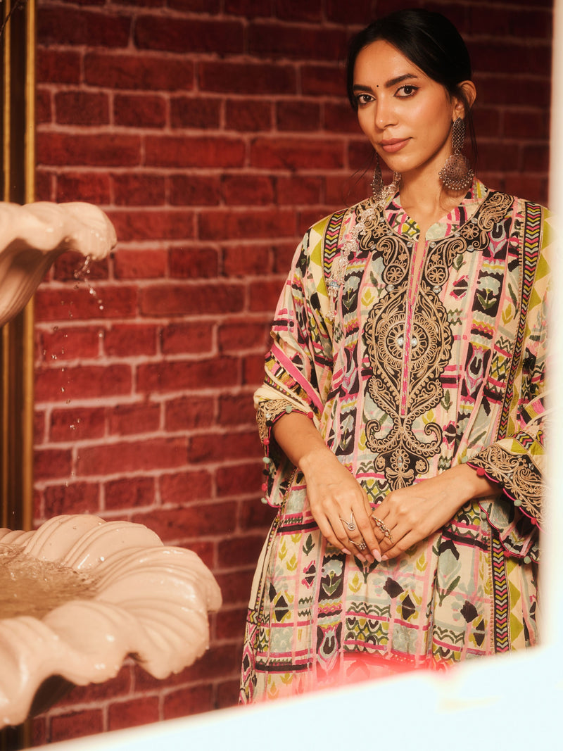 RANGREZ STRAIGHT LONG KURTA WITH PANT AND DUPATTA (SET OF 3)