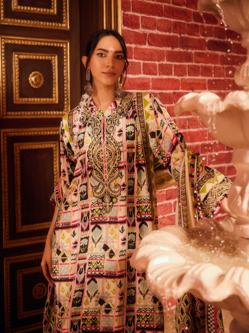 RANGREZ STRAIGHT LONG KURTA WITH PANT AND DUPATTA (SET OF 3)
