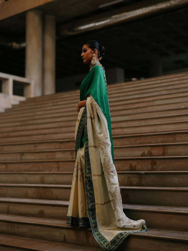 EMERALD GREEN AND GOLD TISSUE SAREE - SET OF 2