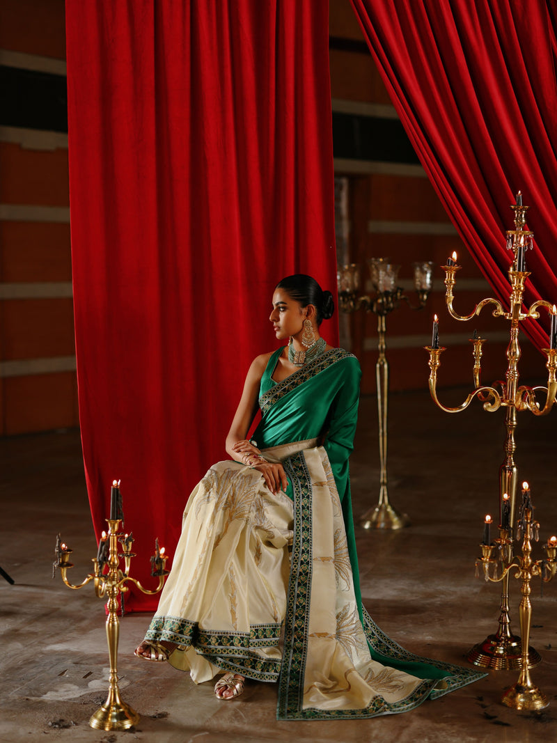 EMERALD GREEN AND GOLD TISSUE SAREE - SET OF 2