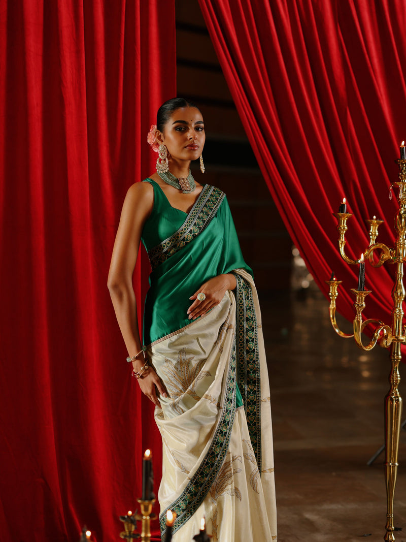 EMERALD GREEN AND GOLD TISSUE SAREE - SET OF 2