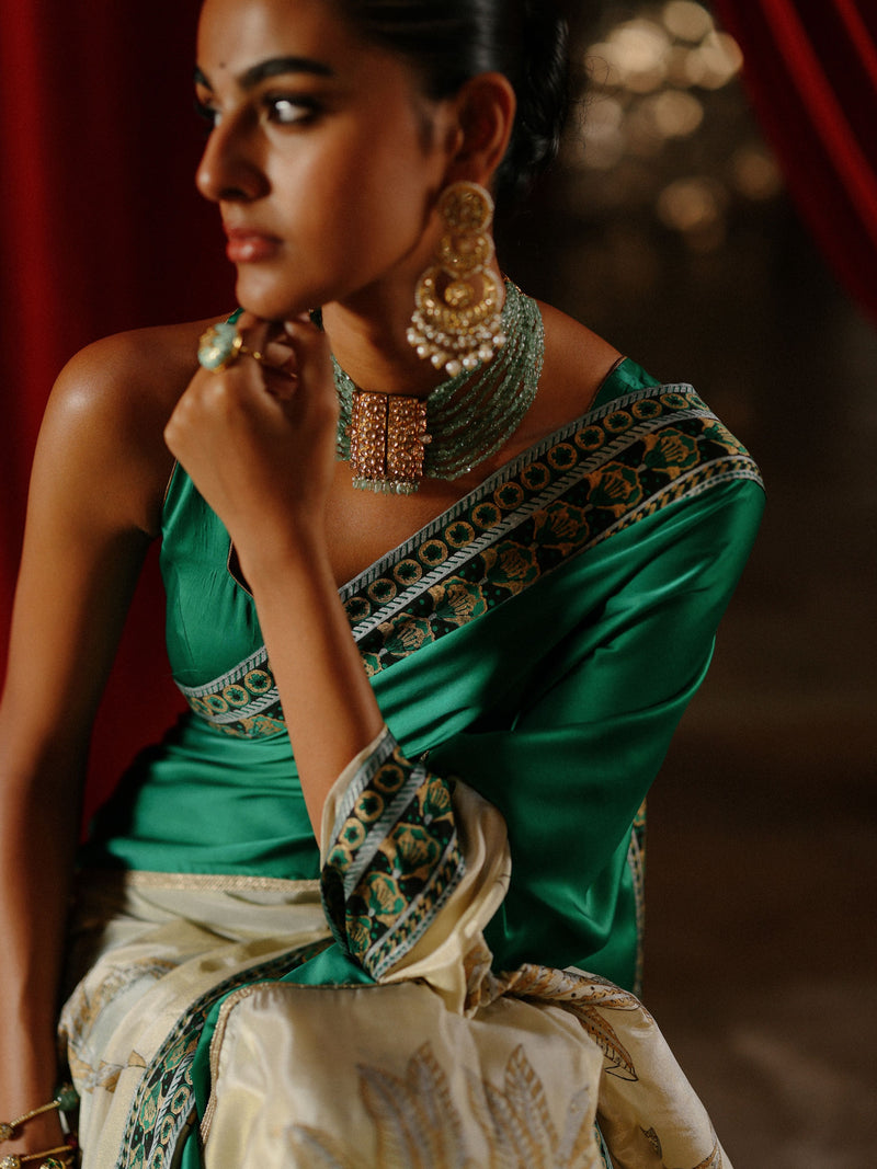EMERALD GREEN AND GOLD TISSUE SAREE - SET OF 2