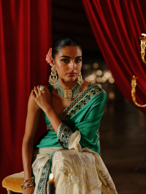 EMERALD GREEN AND GOLD TISSUE SAREE - SET OF 2