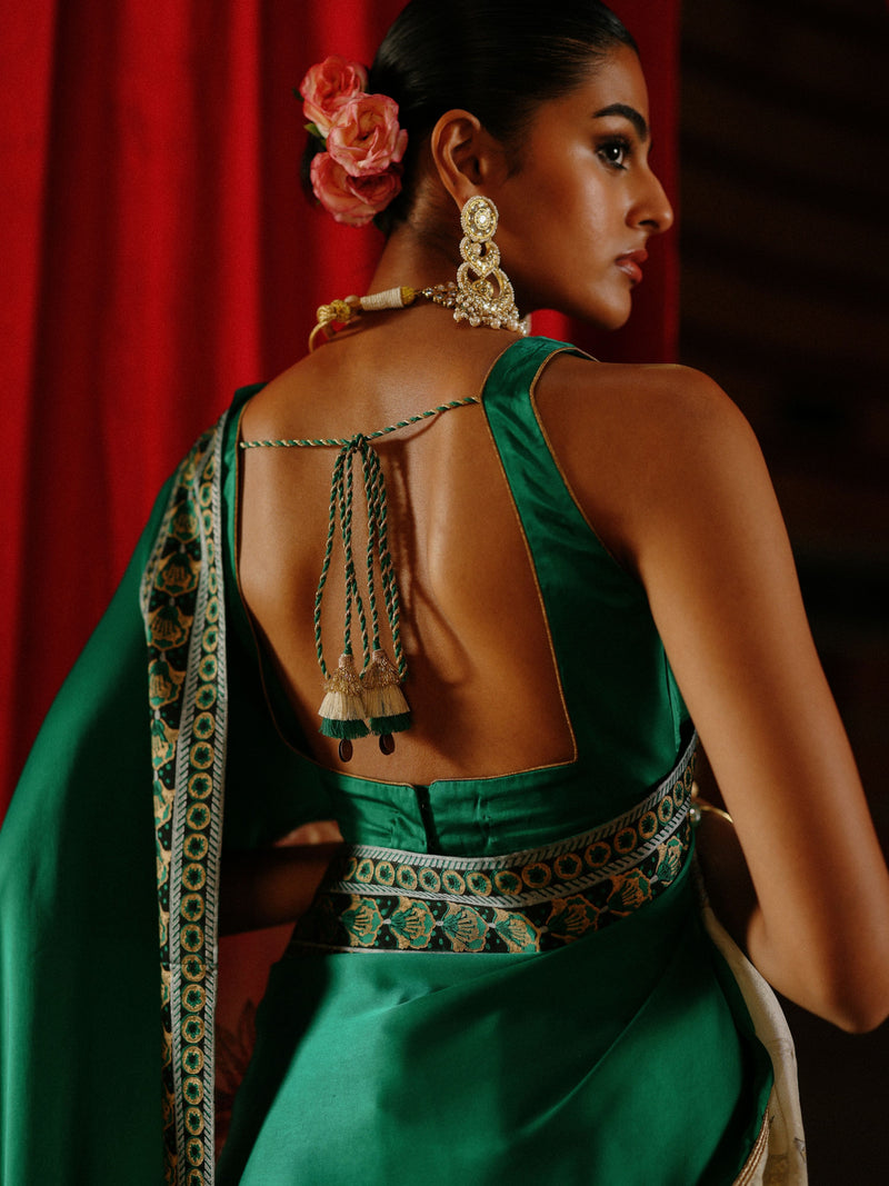 EMERALD GREEN AND GOLD TISSUE SAREE - SET OF 2