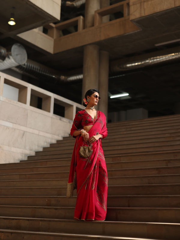RUBY PINK ORGANZA SAREE - SET OF 2