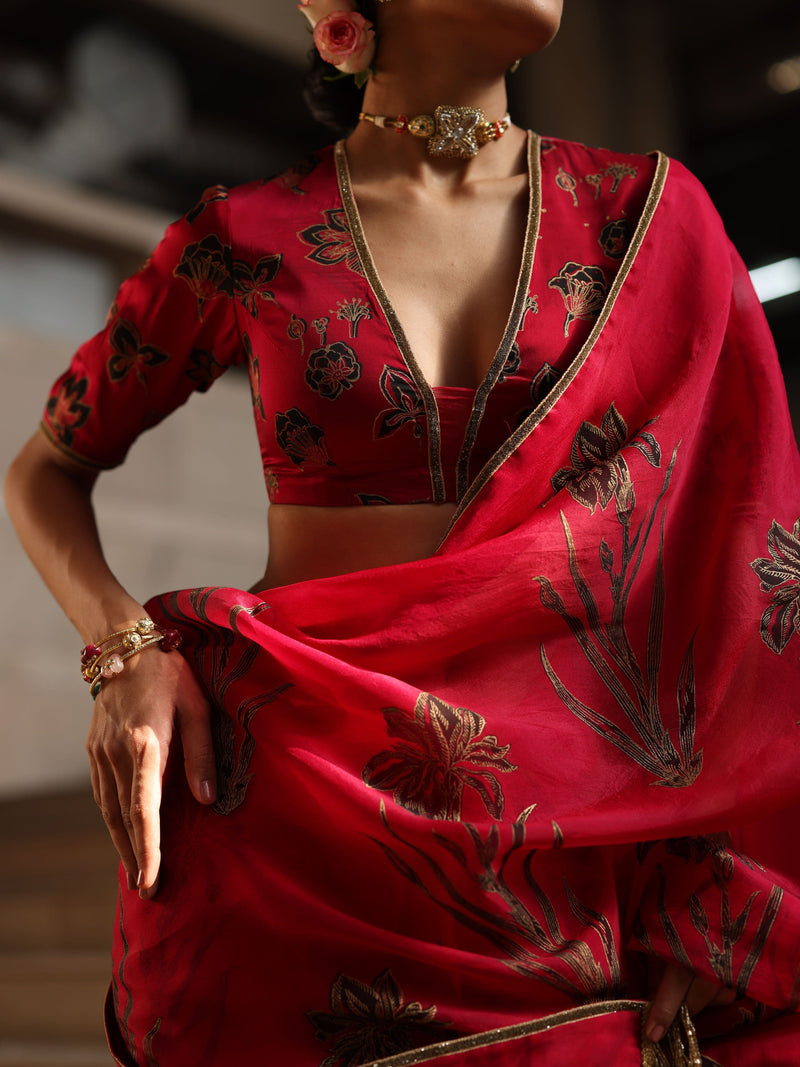 RUBY PINK ORGANZA SAREE - SET OF 2