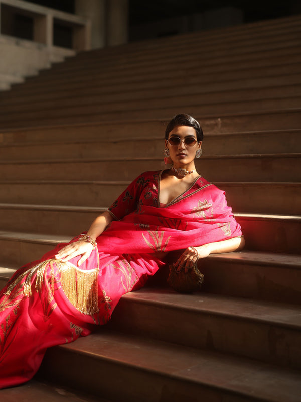 RUBY PINK ORGANZA SAREE - SET OF 2