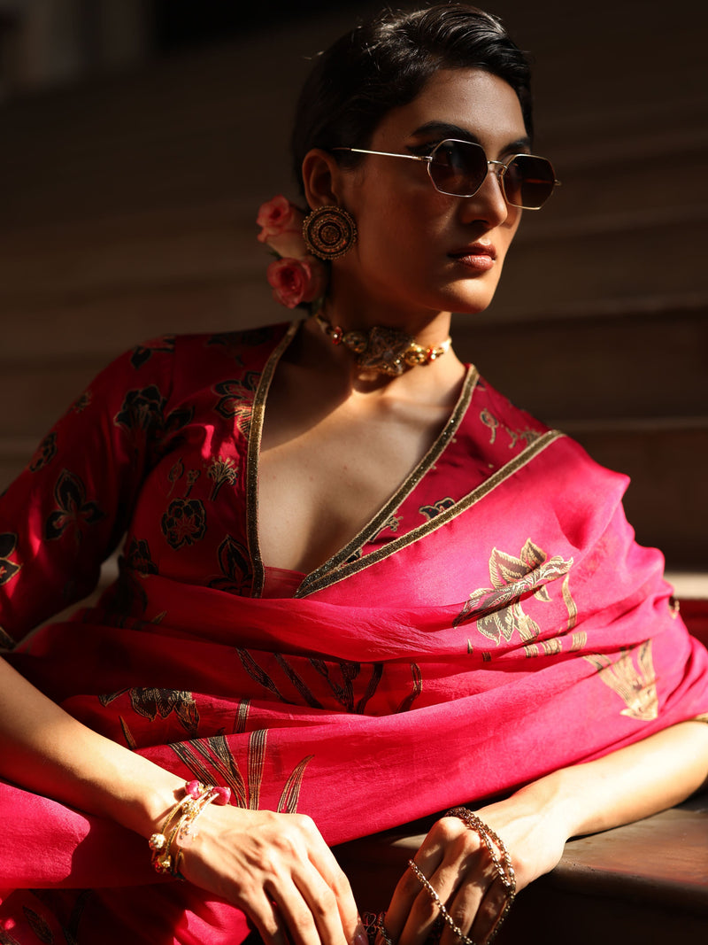 RUBY PINK ORGANZA SAREE - SET OF 2