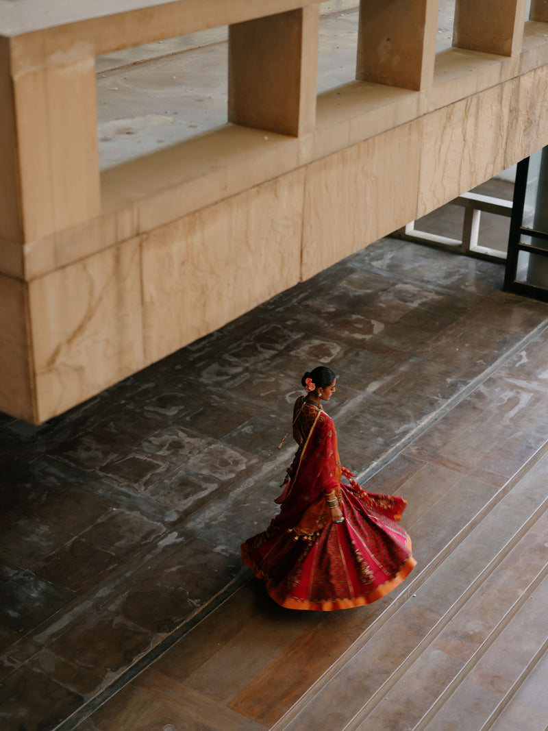 RUBY PINK AND RUST ORANGE KALIDAAR LEHENGA - SET OF 2