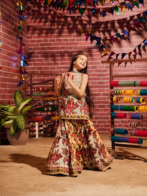 LAAL PHOOL LONG CHOLI WITH LEHENGA AND DUPATTA (SET OF 3)