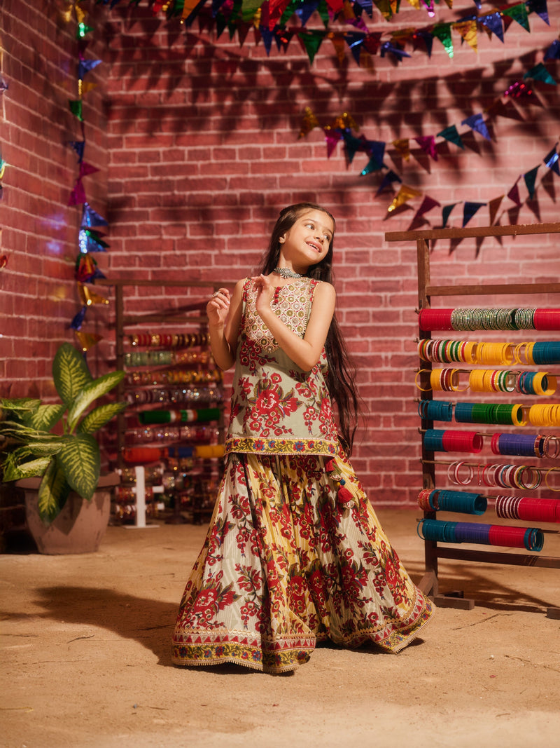 LAAL PHOOL LONG CHOLI WITH LEHENGA AND DUPATTA (SET OF 3)