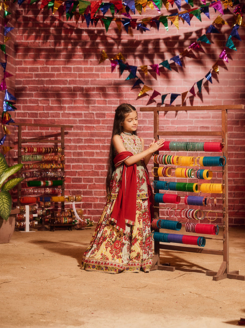 LAAL PHOOL LONG CHOLI WITH LEHENGA AND DUPATTA (SET OF 3)
