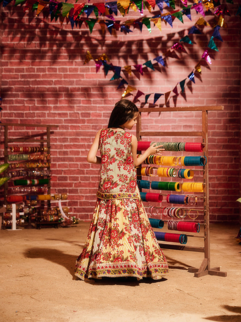 LAAL PHOOL LONG CHOLI WITH LEHENGA AND DUPATTA (SET OF 3)