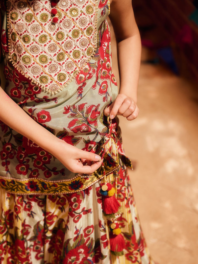 LAAL PHOOL LONG CHOLI WITH LEHENGA AND DUPATTA (SET OF 3)