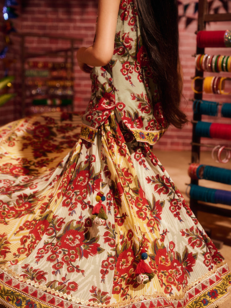 LAAL PHOOL LONG CHOLI WITH LEHENGA AND DUPATTA (SET OF 3)