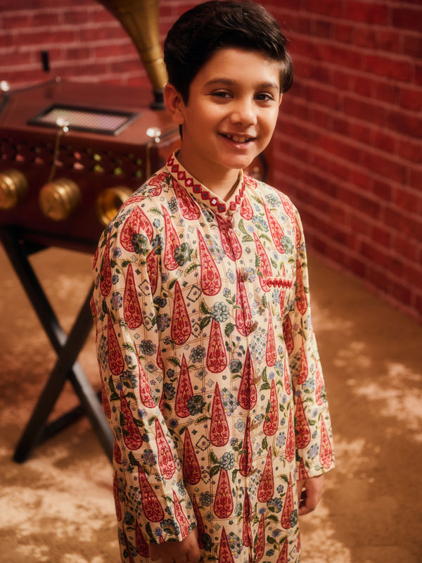 KASHMIRA FRONT OPEN ACHKAN STYLE BOYS KURTA SET