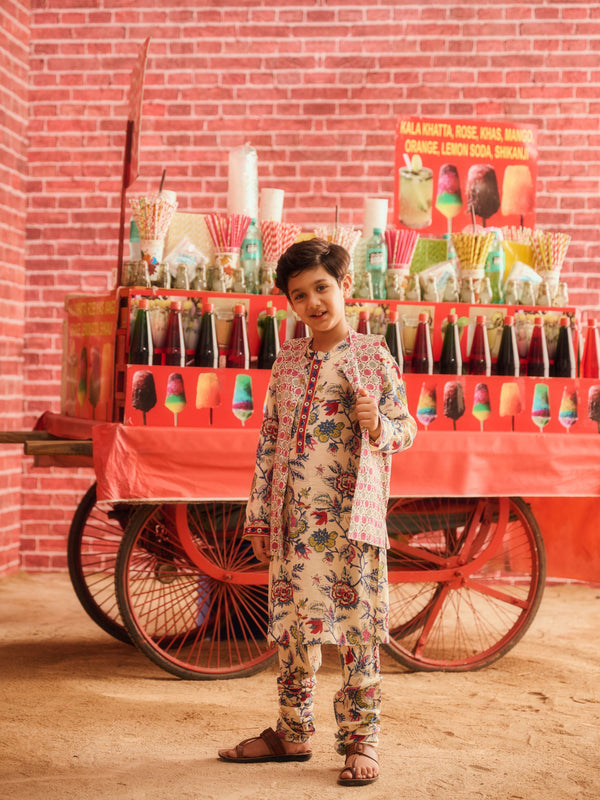 GULMEHAR BOYS KURTA  AND CHURIDAR SET WITH BANDI