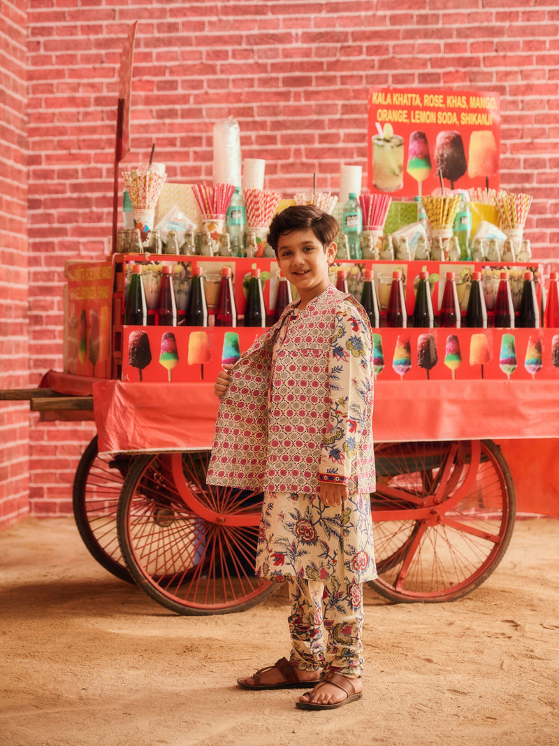 GULMEHAR BOYS KURTA  AND CHURIDAR SET WITH BANDI