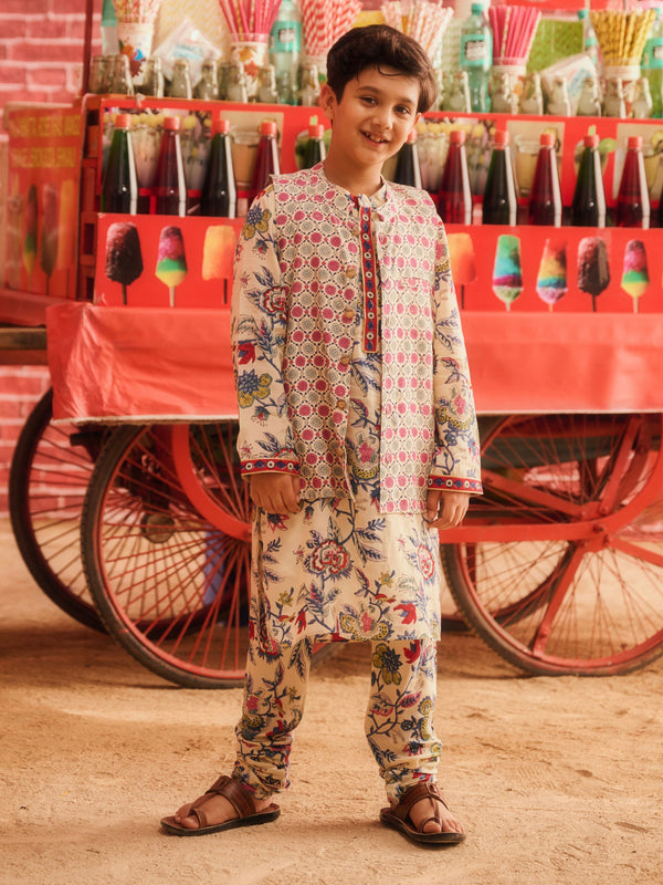 GULMEHAR BOYS KURTA  AND CHURIDAR SET WITH BANDI