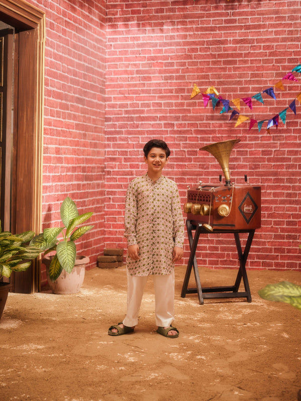LAAL PHOOL FRONT OPEN BOYS SHORT KURTA SET WITH JACKET