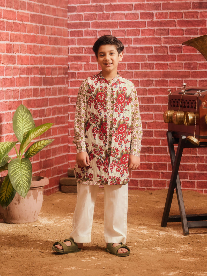 LAAL PHOOL FRONT OPEN BOYS SHORT KURTA SET WITH JACKET