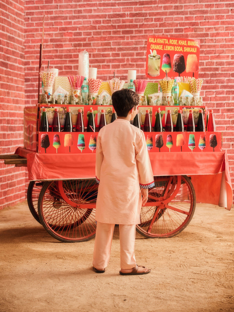 PEACH BOYS KURTA WITH INAAYA BANDI