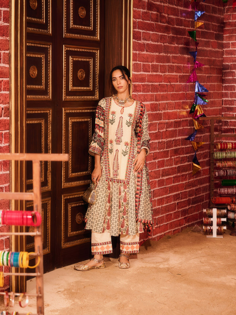 KASHMIRA LONG YOKE KALIDAAR KURTA WITH PANT AND DUPATTA (SET OF 3)