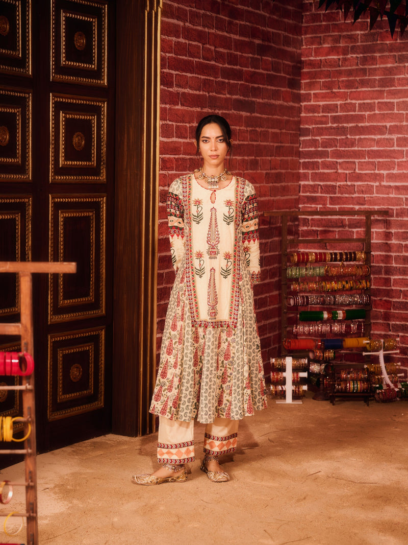 KASHMIRA LONG YOKE KALIDAAR KURTA WITH PANT AND DUPATTA (SET OF 3)