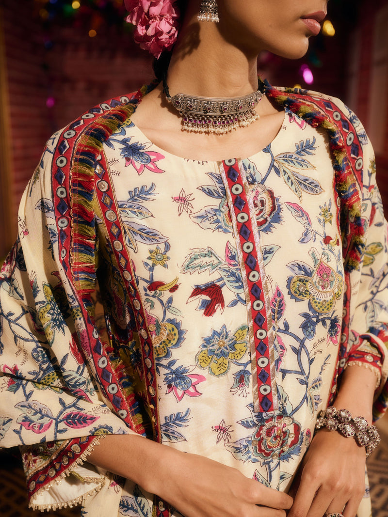 GUL MEHAR  PANELLED STRAIGHT LONG KURTA WITH PANT AND DUPATTA (SET OF 3)