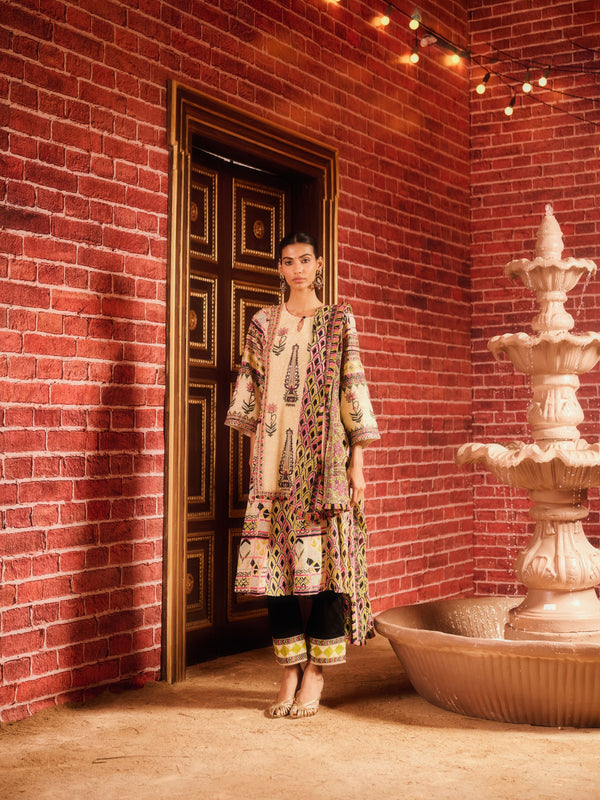 RANGREZ  LONG YOKE KALIDAAR KURTA WITH PANT AND DUPATTA (SET OF 3)