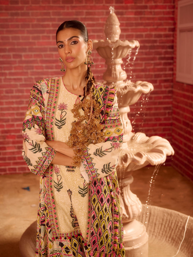RANGREZ  LONG YOKE KALIDAAR KURTA WITH PANT AND DUPATTA (SET OF 3)