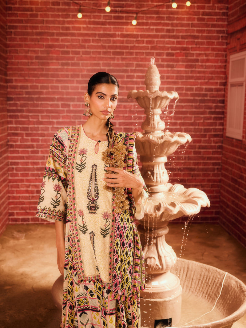 RANGREZ  LONG YOKE KALIDAAR KURTA WITH PANT AND DUPATTA (SET OF 3)