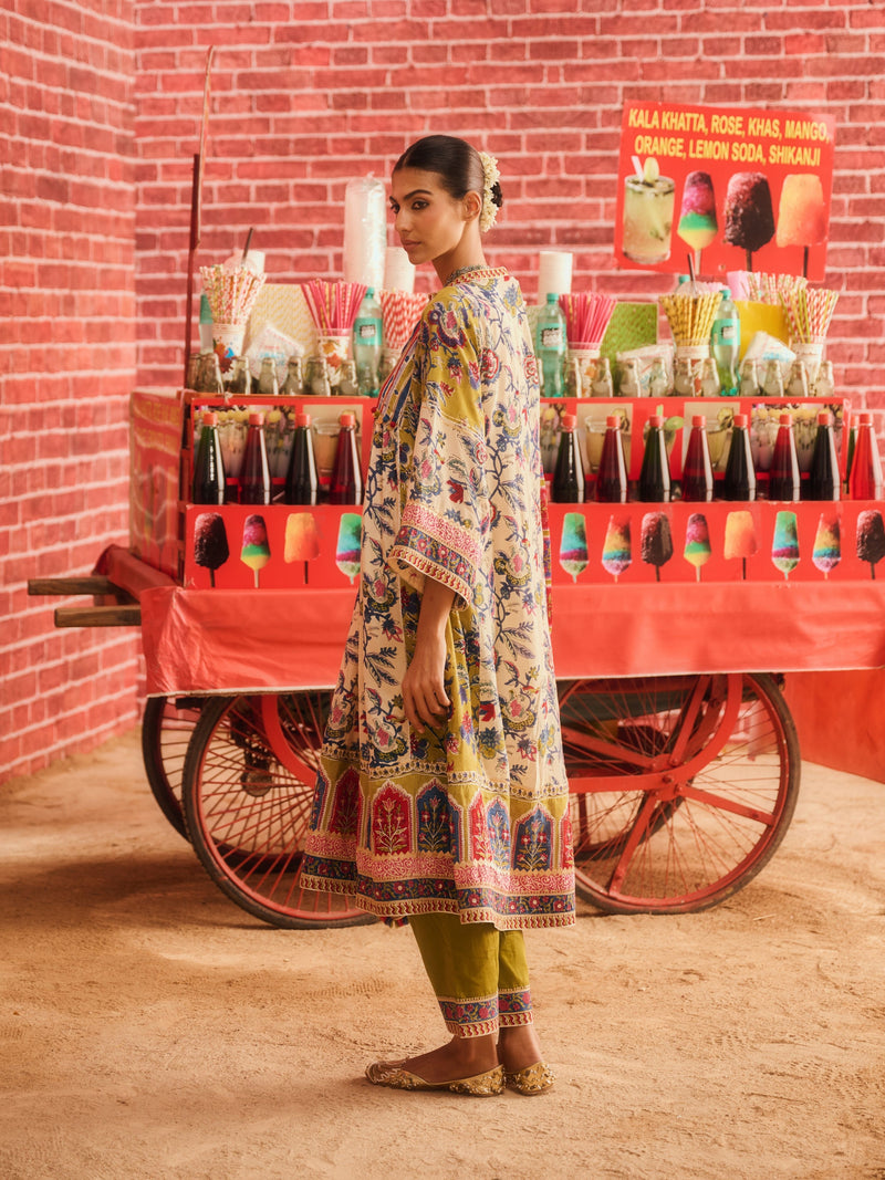 GUL MEHAR  EASY-FIT FRONT GATHERED CHOGA STYLE KURTA WITH PANT AND DUPATTA (SET OF 3)
