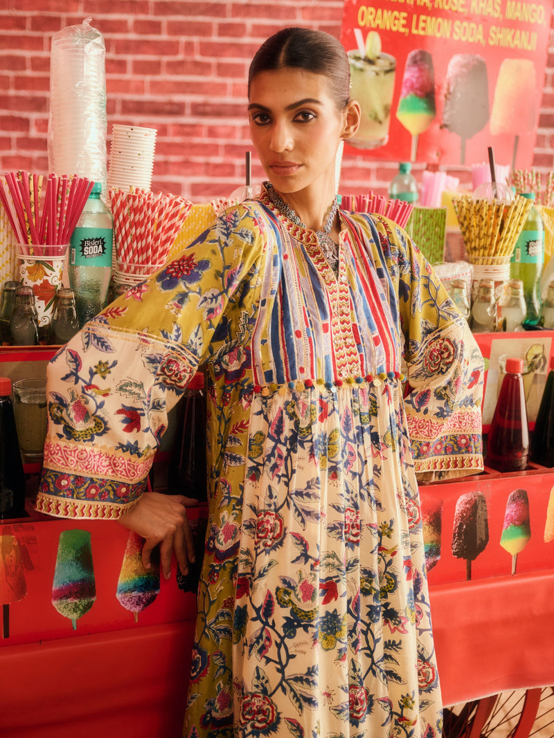 GUL MEHAR  EASY-FIT FRONT GATHERED CHOGA STYLE KURTA WITH PANT AND DUPATTA (SET OF 3)