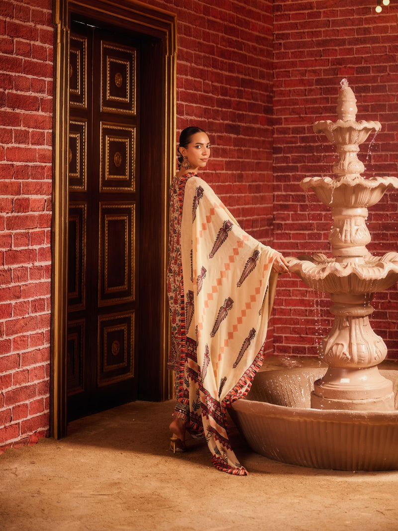 KASHMIRA V-NECK ASYMMETRICAL KURTA WITH PANT AND DUPATTA (SET OF 3)
