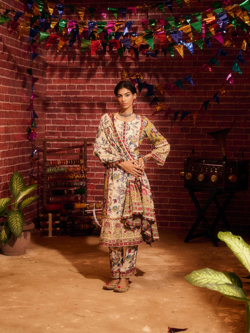 GUL MEHAR  PANELLED STRAIGHT LONG KURTA WITH PANT AND DUPATTA (SET OF 3)