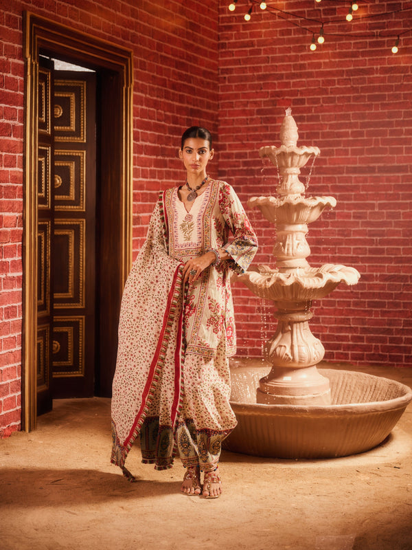 LAAL PHOOL SHORT A-LINE KURTA WITH SALWAR AND DUPATTA (SET OF 3)